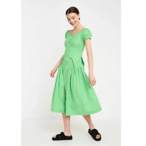 HOUSE OF SUNNY Rustic Cold Shoulder Dress Garden Green - Picture 2 of 13